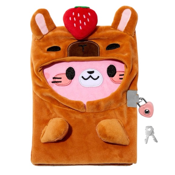 Cat w. Capybara Costume Plush Lock Diary - NWT - Picture 1 of 2